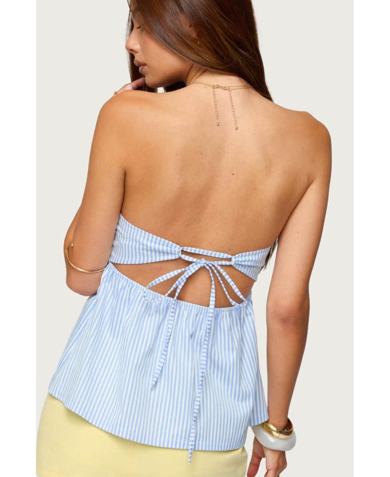 Womens Maddie Strapless Striped Babydoll Top
