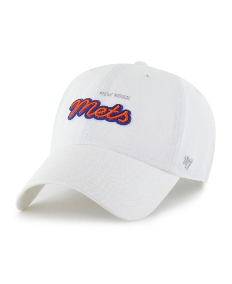 Women's '47 White New York Mets Trendy Script Clean Up Adjustable Hat