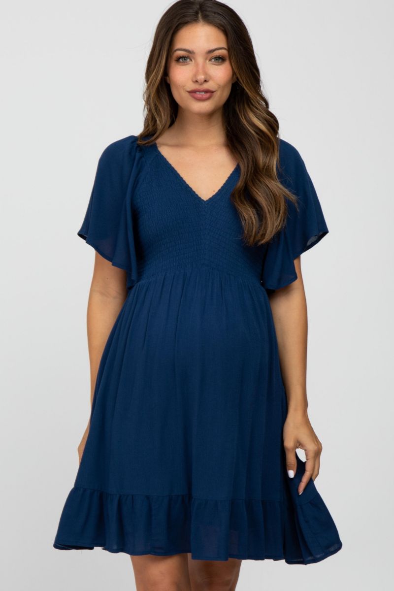 Women's Lavender Smocked Front Ruffle Hem Dress