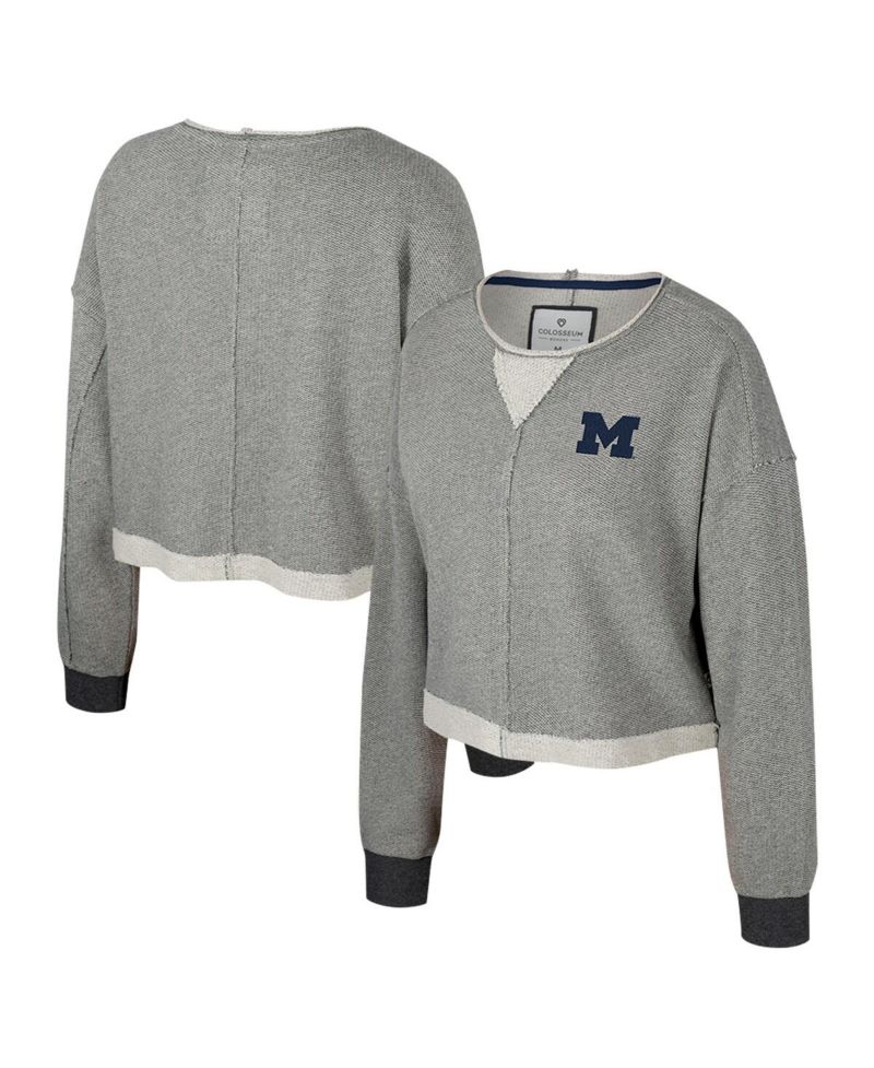 Women's Charcoal Michigan Wolverines Magnum Scoop Neck Cropped Pullover Sweatshirt
