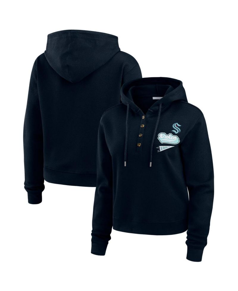 Women's Deep Sea Blue Seattle Kraken Waffle-Knit Pullover Hoodie