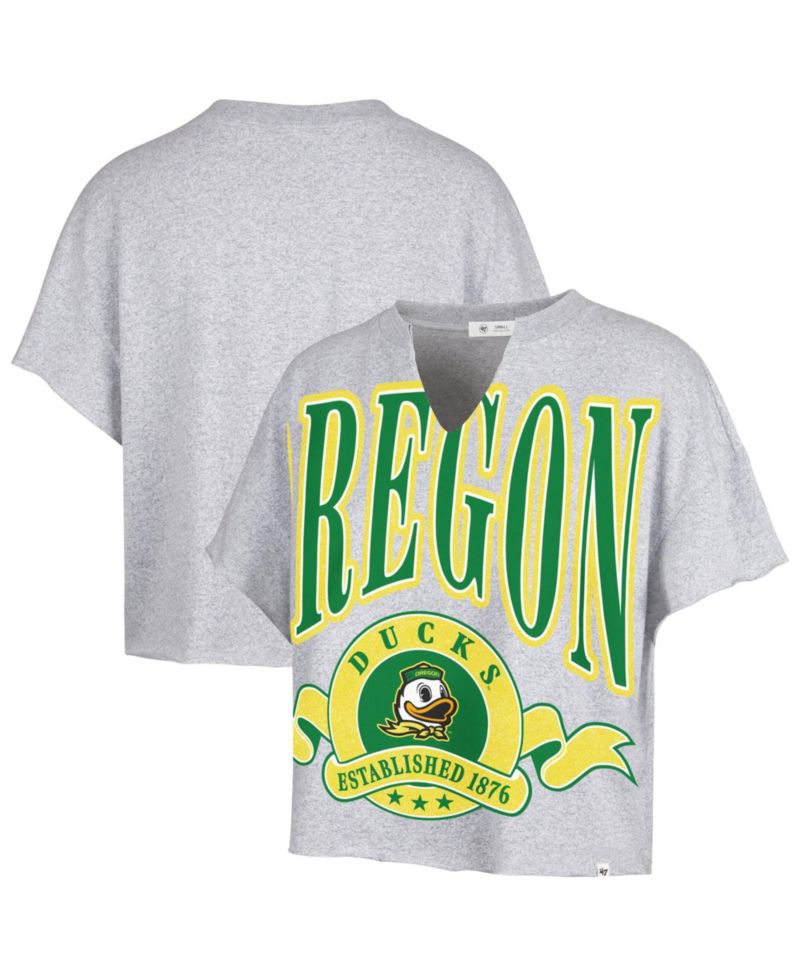 Women's '47 Gray Oregon Ducks Banners Out Oversized Notch-Neck T-Shirt