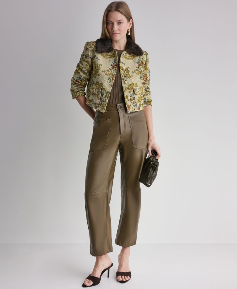 Women's Tapestry Faux-Fur-Collar 3/4-Sleeve Jacket