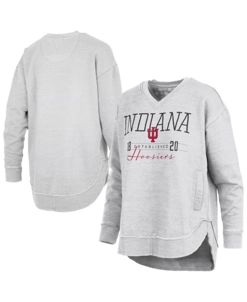 Women's Heather Gray Indiana Hoosiers Marcus East Hall Poncho V-Neck Sweatshirt