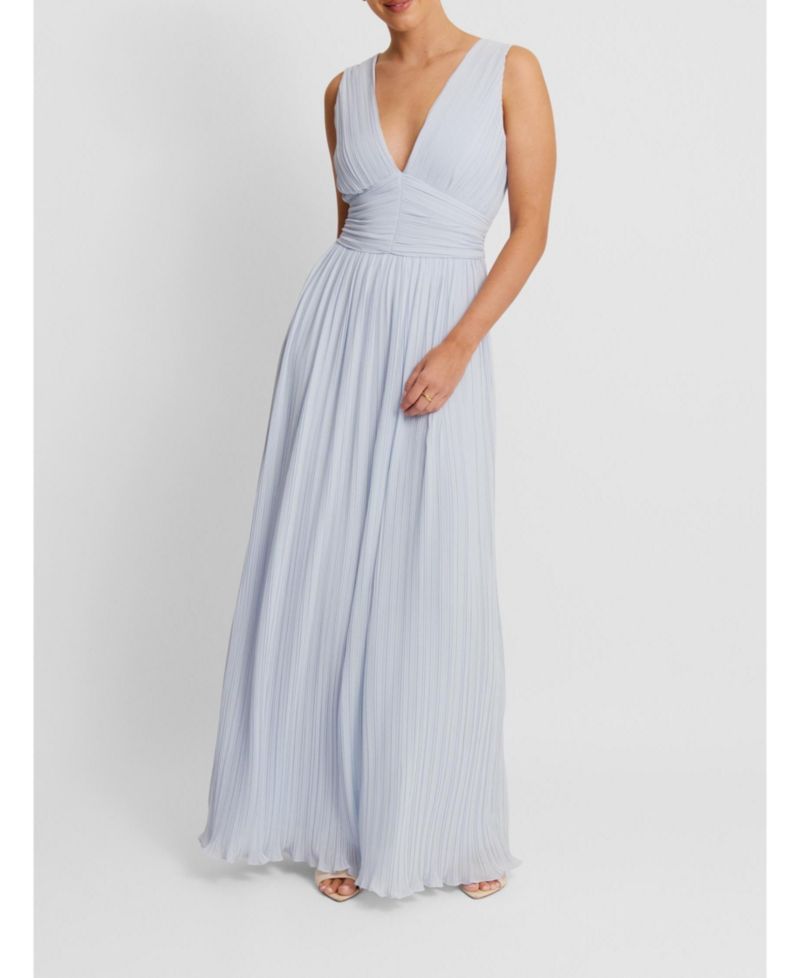 Women's Pleated Plunge Maxi Dress