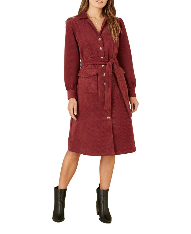 Women's Cord Midi Shirt Dress