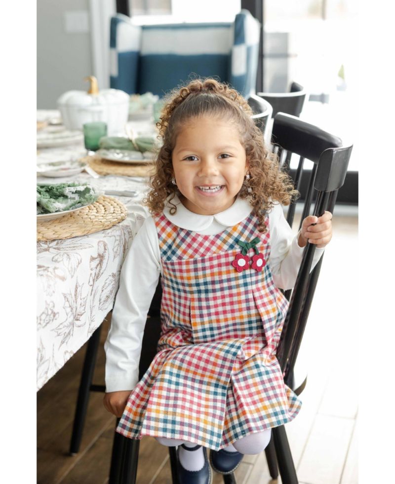 Girls' 4-16 Plaid Floral-Applique Jumper