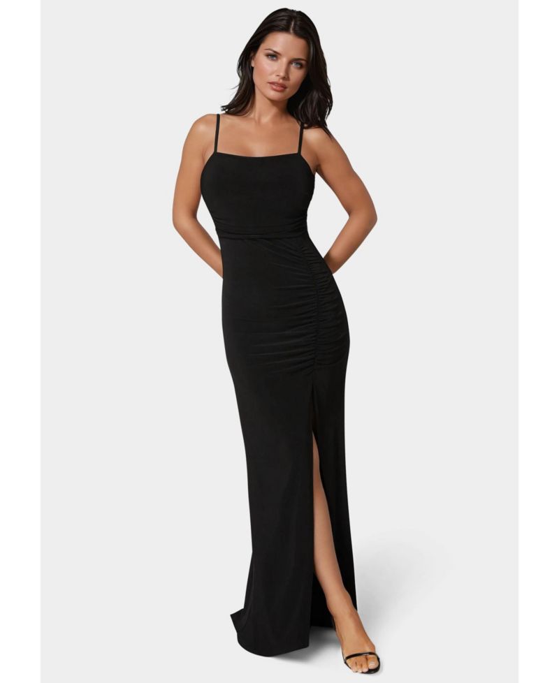 Women's Ruched High Slit Solid Dress