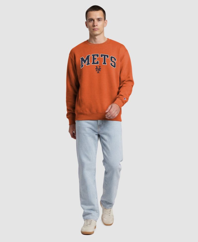 Men's Orange New York Mets Fleece Crew Sweatshirt