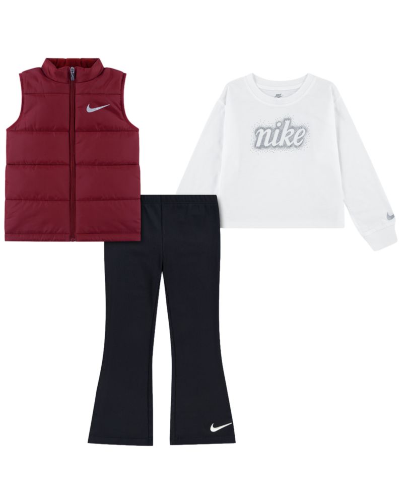 Girls' 4-6X Swoosh Sparkle Vest, T-Shirt and Leggings, 3-Piece Set