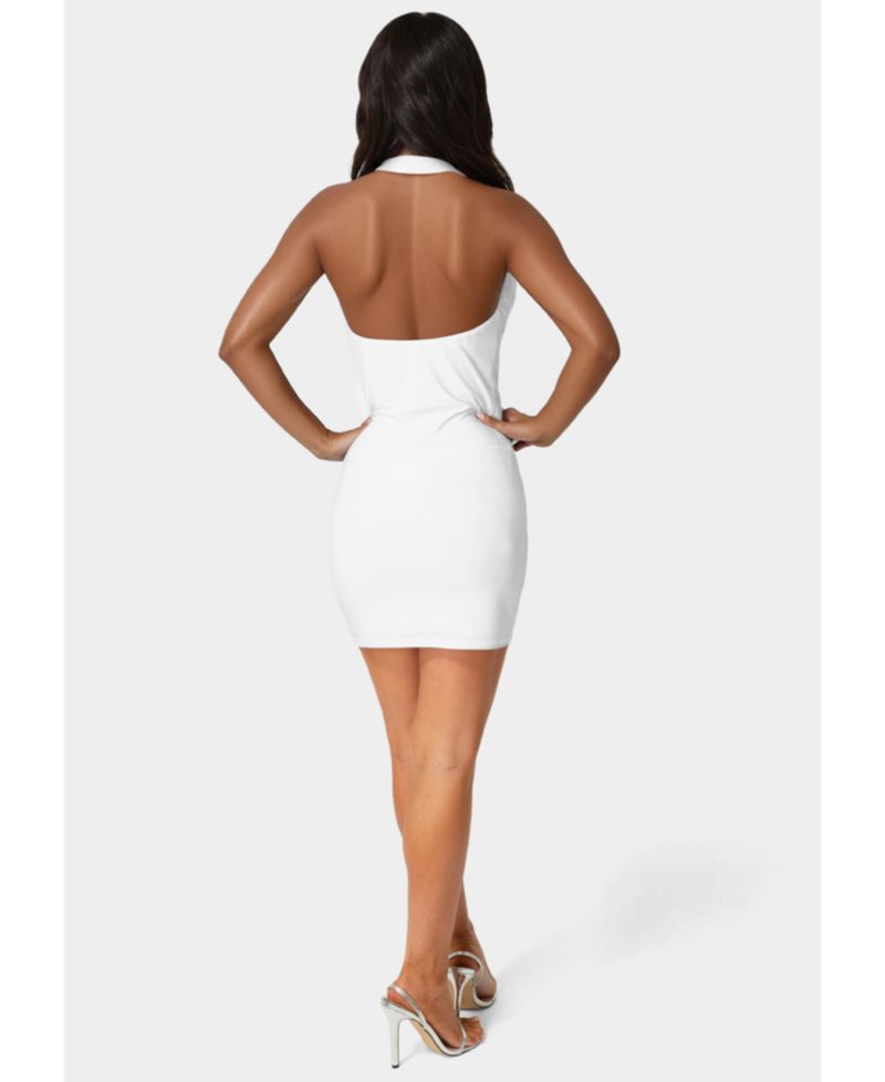 Women's Deep Cowl Neck Mini Halter Dress