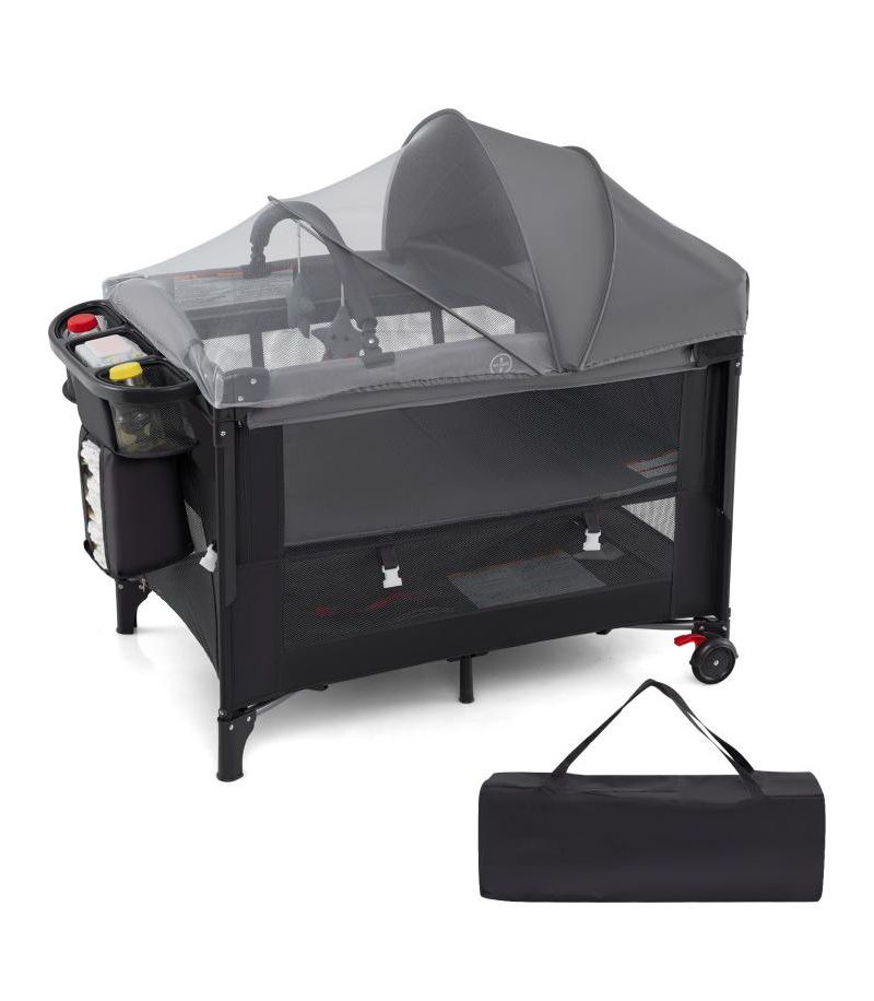 4-Level Adjustable Baby Bassinet with Foldable Design and Plush Mattress Changing Table