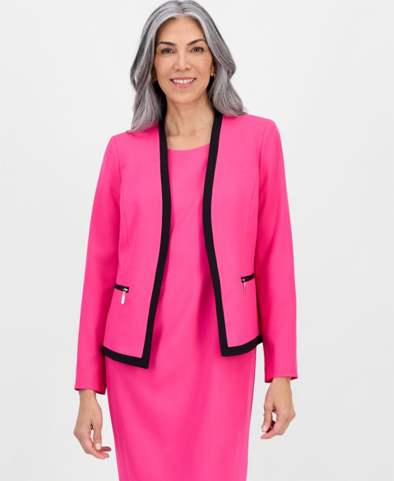 Women's Collarless Open-Front Ponte Jacket & 2 Piece Dress Suit, Regular & Petites