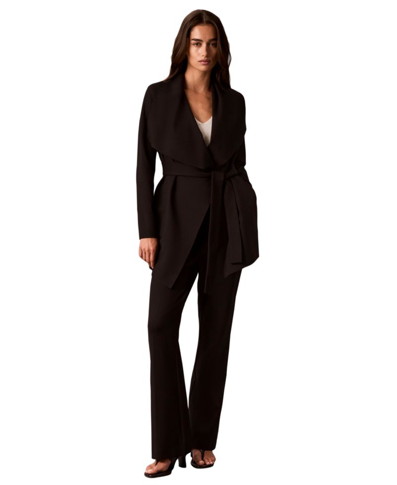 petite Collared Neck Belted Jacket