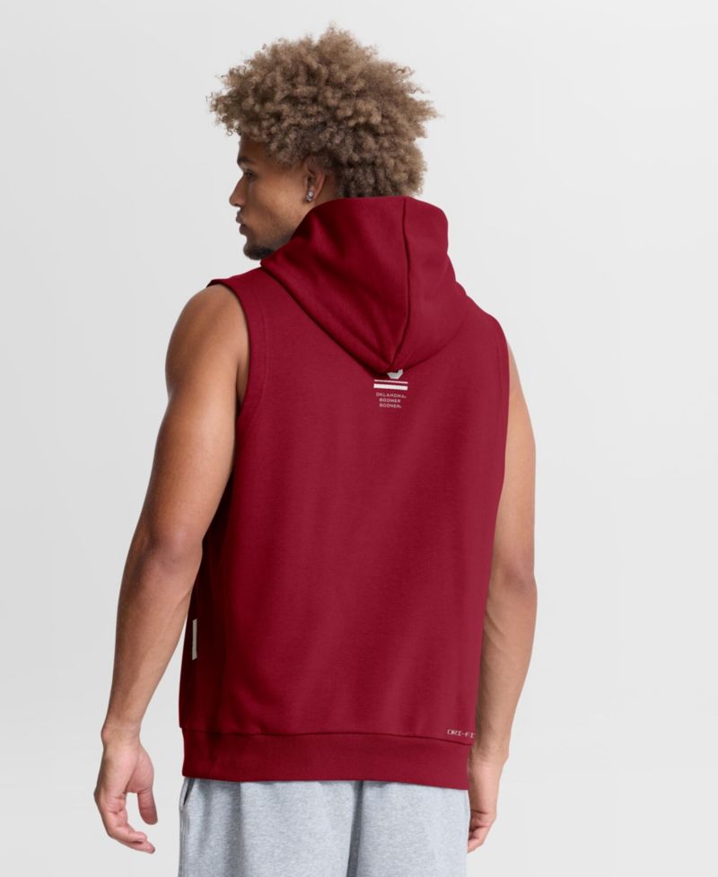 Men's Crimson Oklahoma Sooners 2026 Sideline Sleeveless Dri-FIT Hoodie