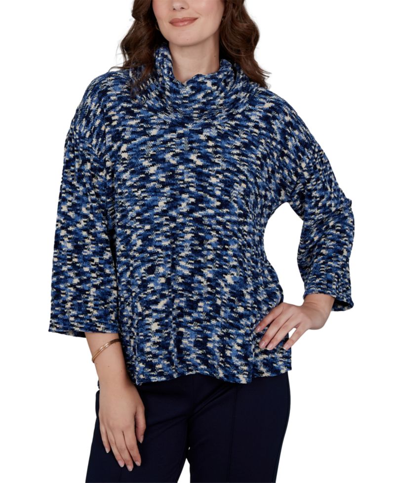 Petite Spacedye Cowl Neck 3/4-Sleeve Top