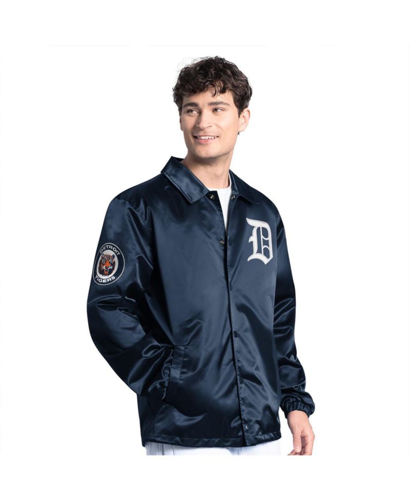 Men's Navy Detroit Tigers Cooperstown Collection Point Man Full-Snap Coaches Jacket