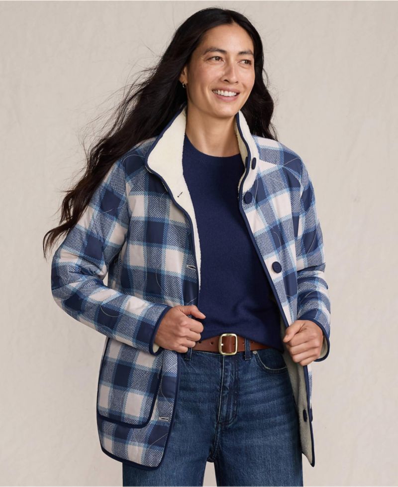 Women's High Pile Fleece Reversible Mixed Media Long Jacket