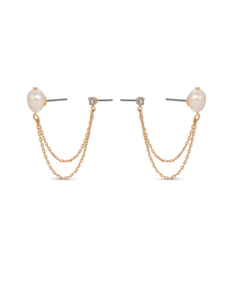 Double Post Freshwater Pearl Crystal Earrings