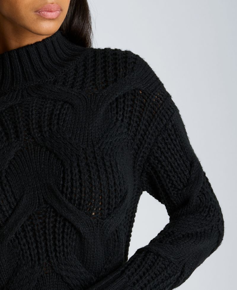 Women's Oversized Cable-Knit Mock Neck Sweater