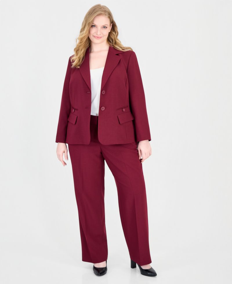 Plus Size Classic-Fit Wide-Leg Mid-Rise Pant Suit