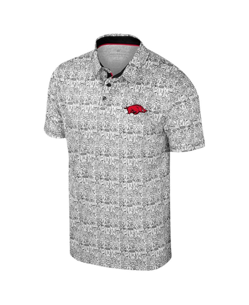 Men's White Arkansas Razorbacks Big & Tall It's Time Allover Printed Polo Shirt