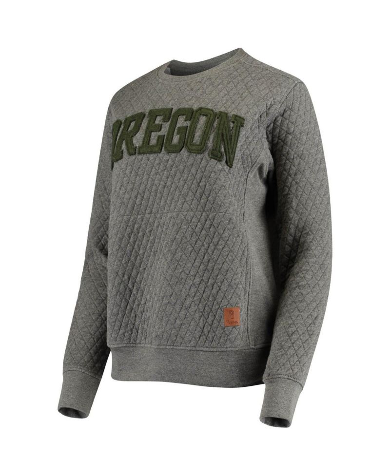 Women's Heather Charcoal Oregon Ducks Moose Quilted Pullover Sweatshirt