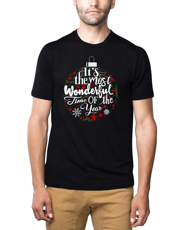Men's Christmas Ornament Word Art Cotton and Polyester Blend T-Shirt