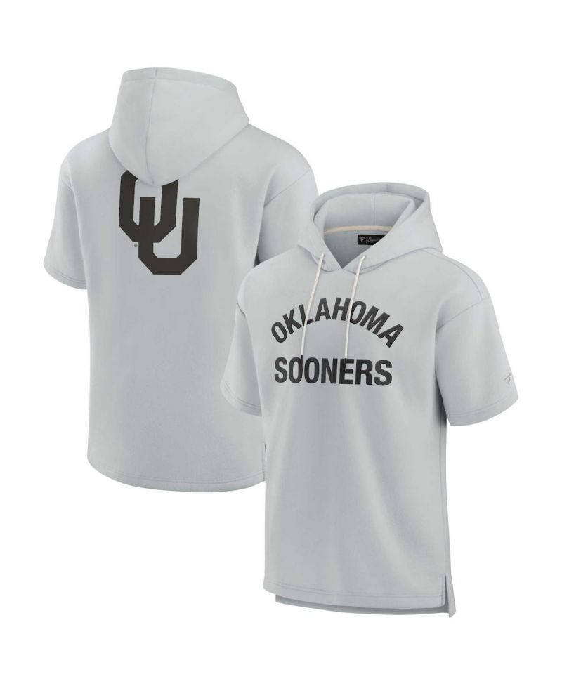 Men's and Women's Gray Oklahoma Sooners Super Soft Fleece Short Sleeve Pullover Hoodie