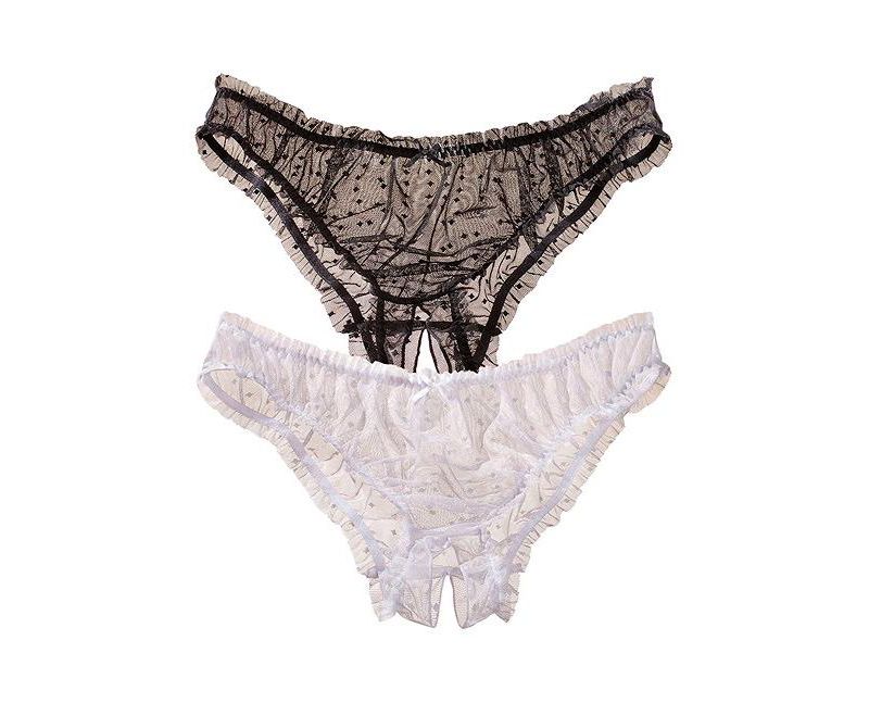 Women's Polka-Dot Print 2-Pack Sheer Open Panties Alluring Lingerie