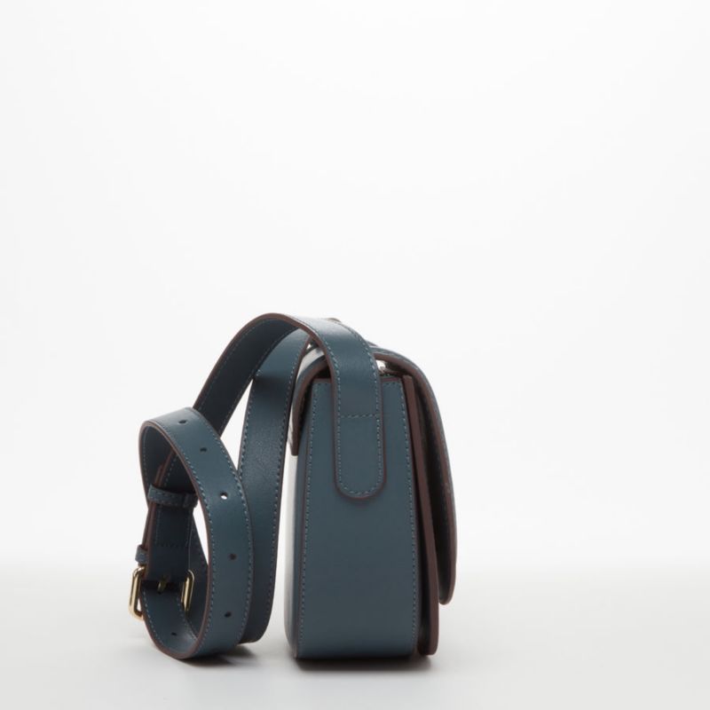 Blue Leather Saddle Bag Women s Crossbody Purse with Flap Closure and Adjustable Strap