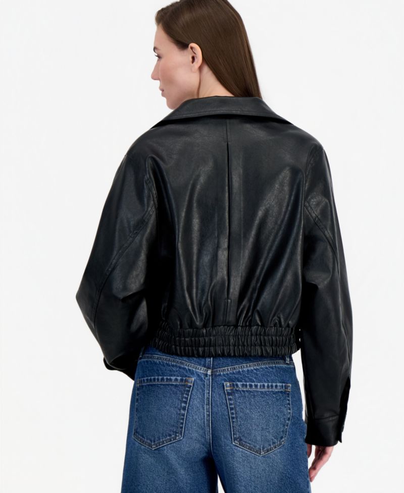 Women's Cropped Faux-Leather Jacket