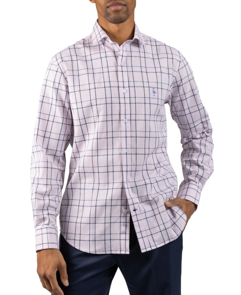 Men's Yarn Dyed Linen Large Check Long Sleeve Shirt