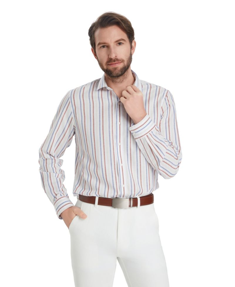 Men's Slim-Fit Linen Oslo Stripe Dress Shirt