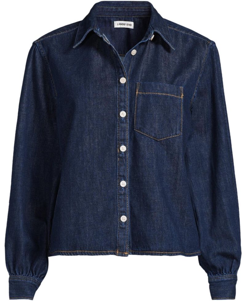 Women's Long-Sleeve Cropped Denim Shirt