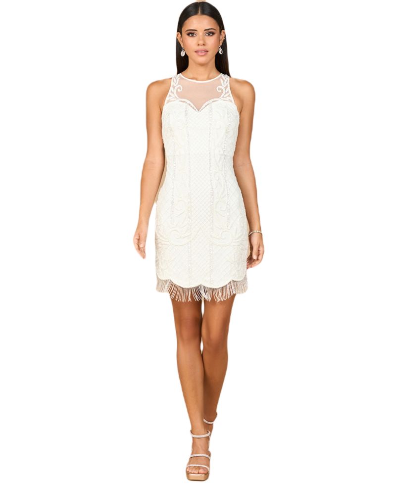 Women's Beaded Bridal Short Dress with Fringe