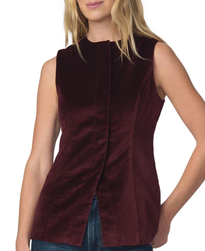 Women's Velveteen Sleeveless Button-Front Vest