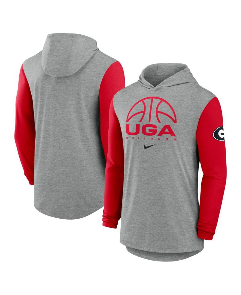 Men's Gray/Red Georgia Bulldogs Basketball Color-Block Tri-Blend Dri-FIT Long Sleeve Hoodie T-Shirt