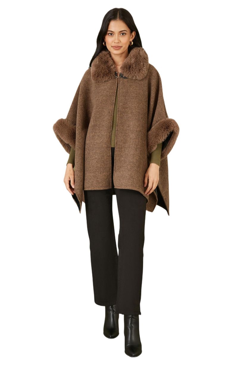 Women's Luxe Fur Collared Cape Jacket