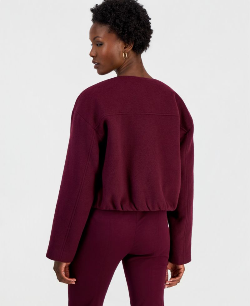 Petite Poly-Wool Blend Snap-Front Jacket