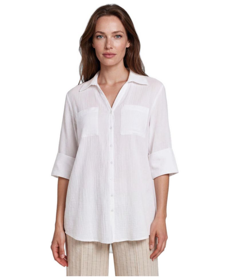 Women's Mairara Seersucker Button-Front 3/4-Sleeve Shirt