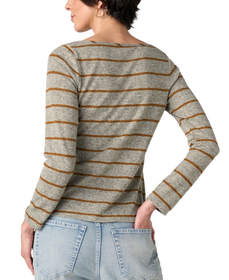 Women's Long-Sleeve Boat Neck Twist Knit Top
