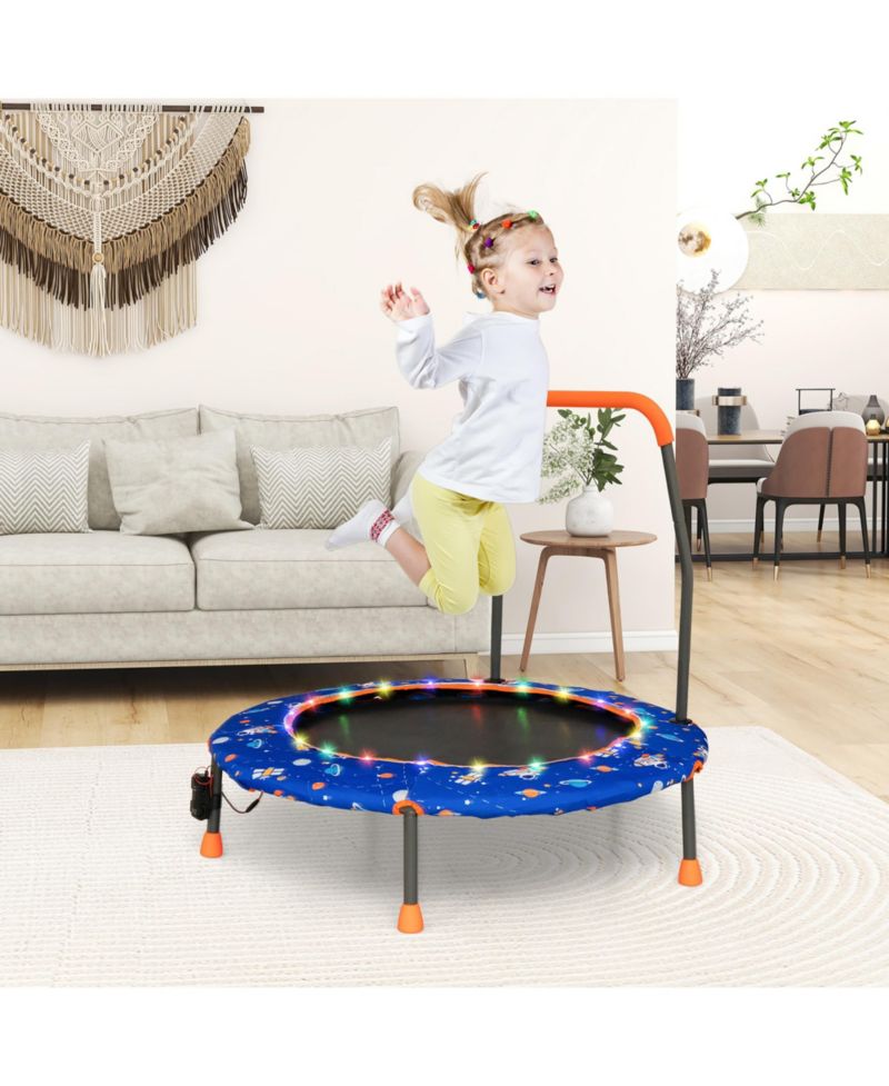 36'' Mini Toddler Trampoline w/ LED Bluetooth Speaker Detachable Handle Kids Gifts