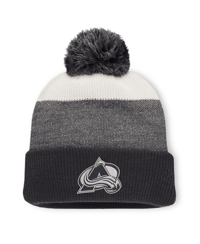 Men's Black/Light Beige Colorado Avalanche Monochrome Cuffed Knit Hat with Pom