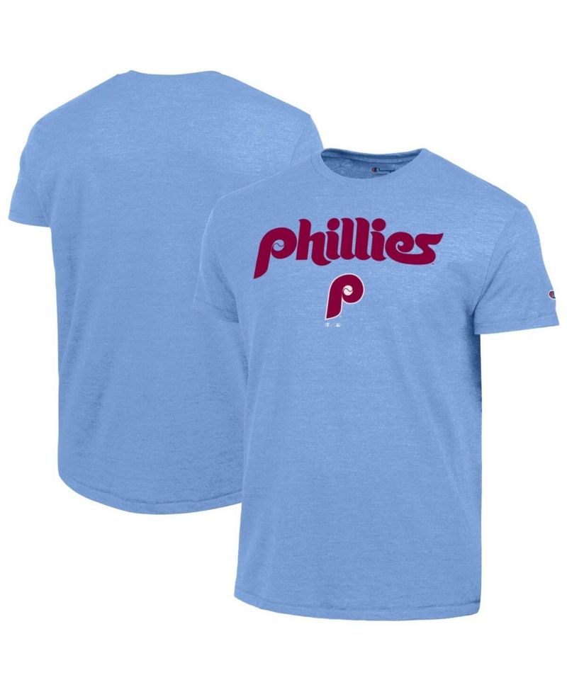 Men's Light Blue Philadelphia Phillies Cooperstown Wordmark Lockup Tri-Blend T-Shirt
