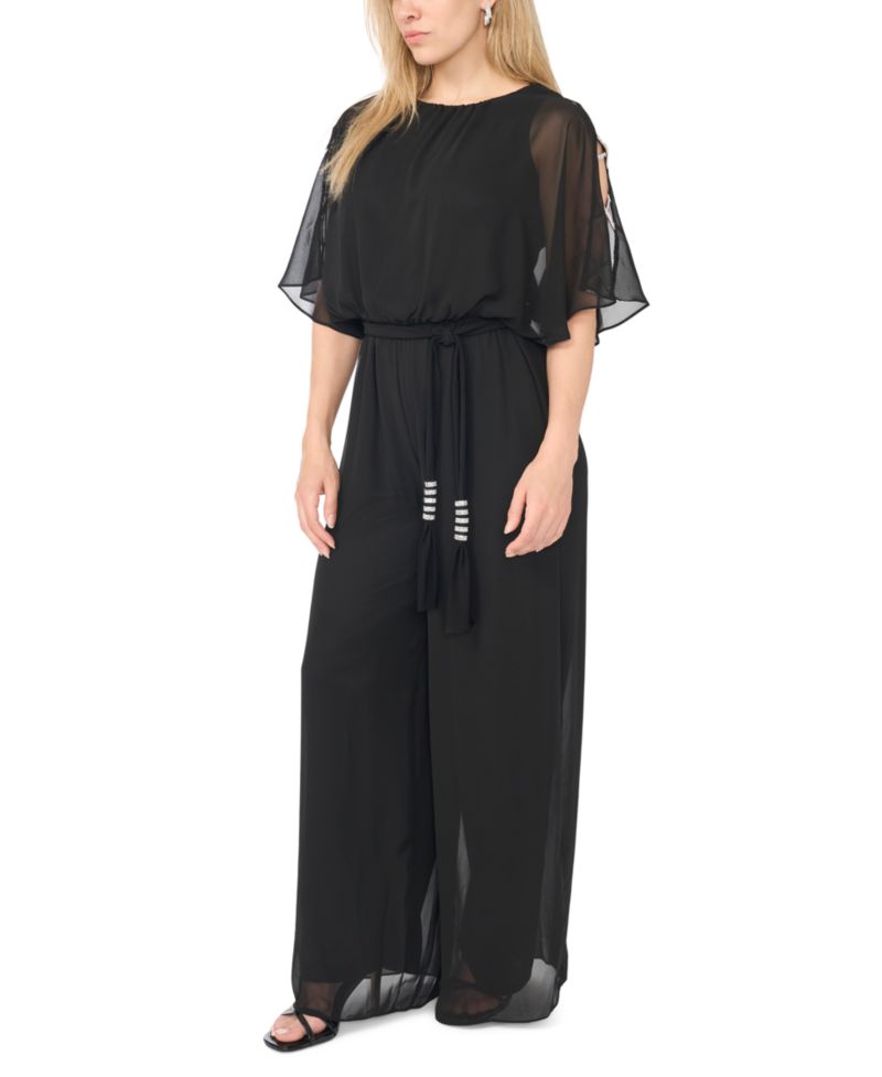 Petite Bar-Sleeve Crew Neck Jumpsuit
