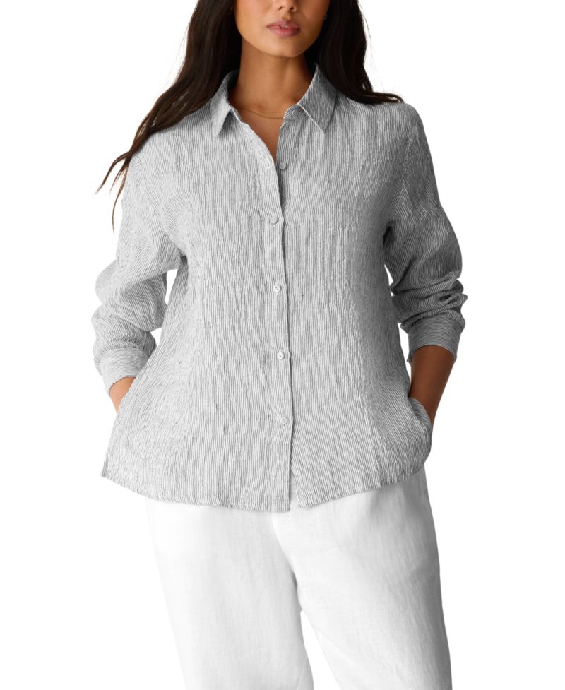 Women's Long-Sleeve Striped Collared Shirt