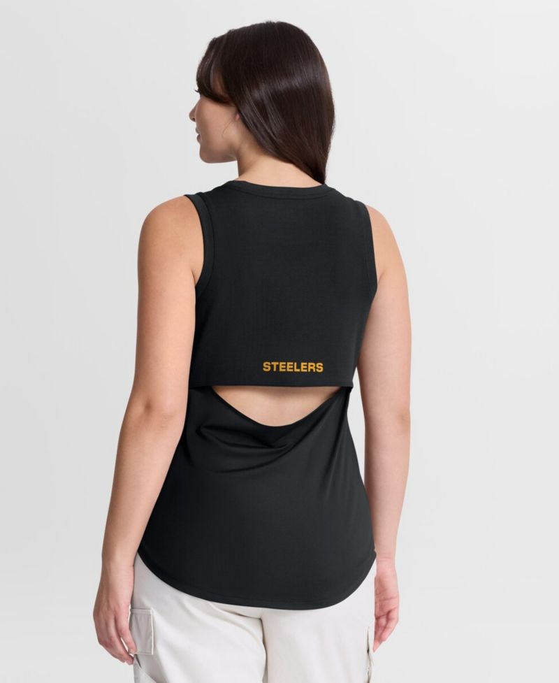 Women's Black Pittsburgh Steelers Draped Mesh Back Performance&iquest; Tank Top
