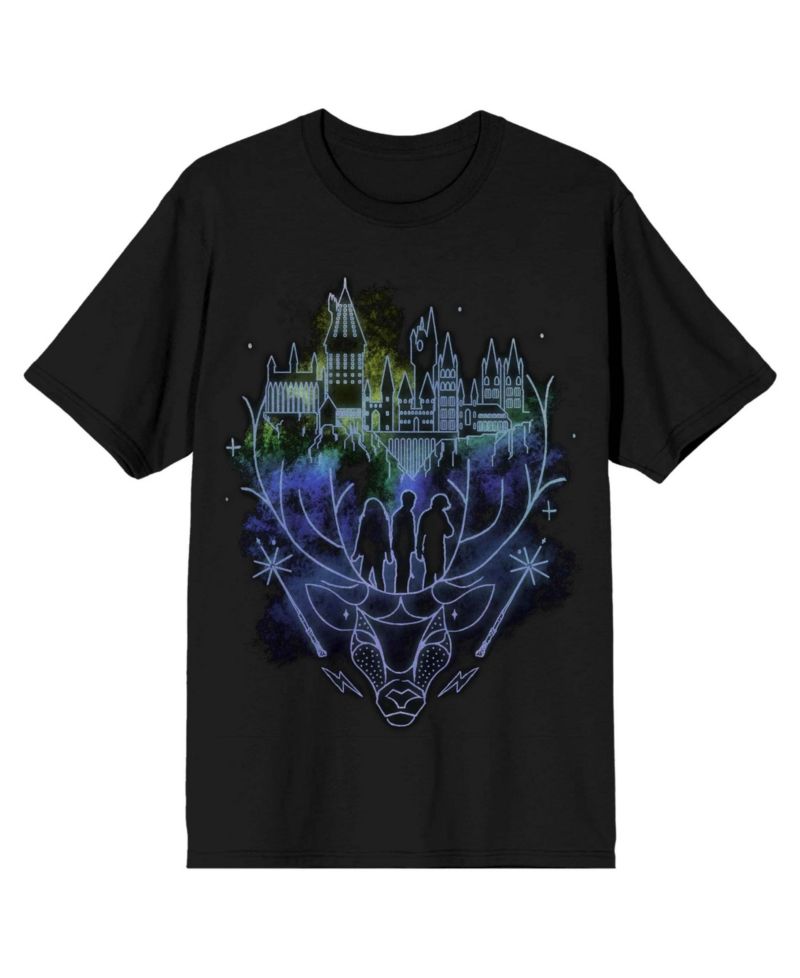 Men's Hogwarts Patronus Line Art Black T-shirt-Medium