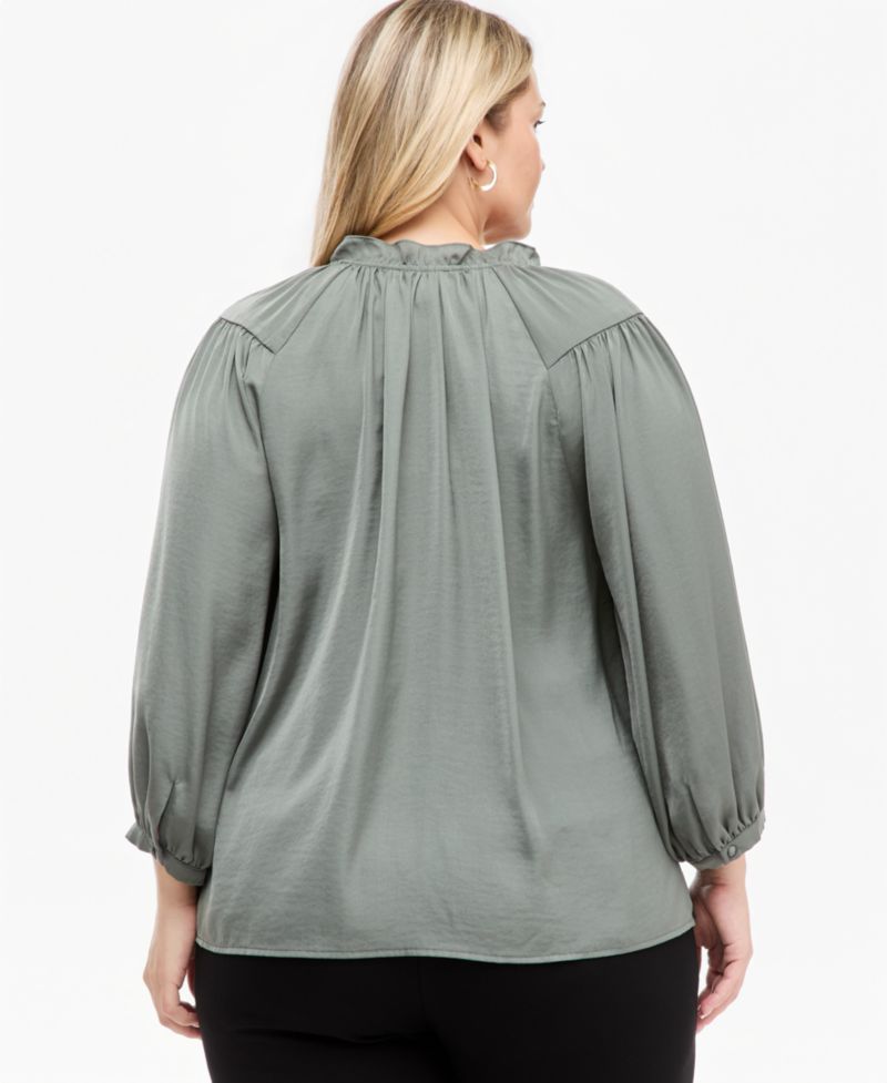 Plus Size Raglan-Sleeve Peasant Blouse